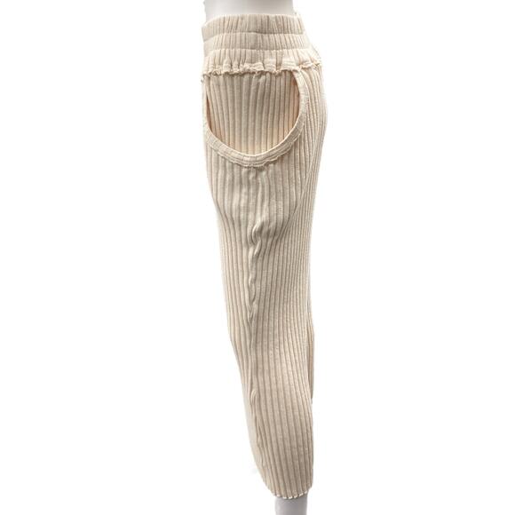 Free People Pants Women’s Size XS/ S Stretchy Ribbed Soft Side Pockets Ivory - Picture 3 of 5